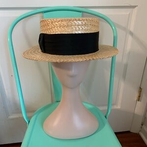 Vintage Macqueen London Straw Boater Hat 6 7/8